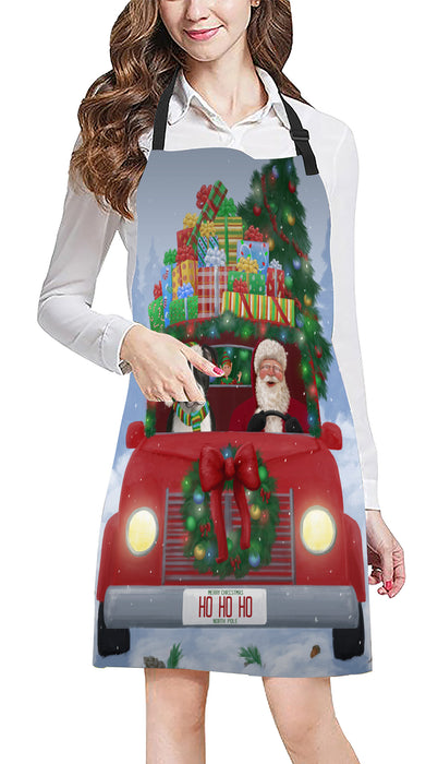 Christmas Honk Honk Red Truck Here Comes with Santa and American Staffordshire Dog Apron Apron-48176