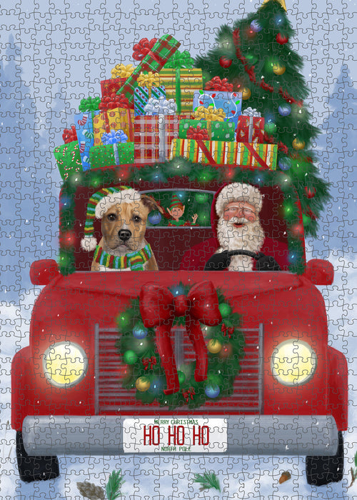 Christmas Honk Honk Red Truck Here Comes with Santa and American Staffordshire Dog Puzzle with Photo Tin PUZL99904
