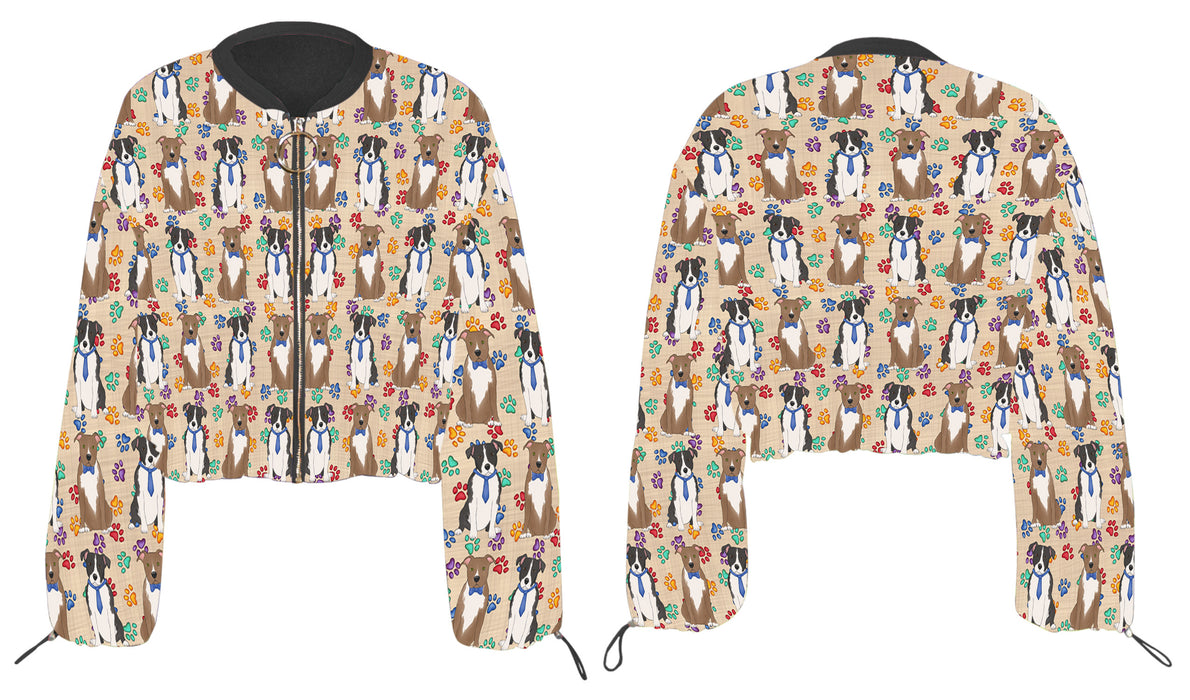Rainbow Paw Print American Staffordshire Dogs Cropped Chiffon Women's Jacket WH50473
