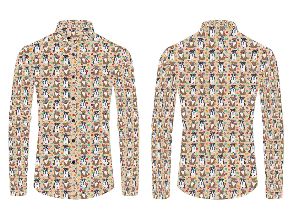 Rainbow Paw Print American Staffordshire Dogs Blue All Over Print Casual Dress Men's Shirt