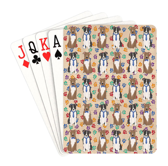 Rainbow Paw Print American Staffordshire Dogs Blue Playing Card Decks