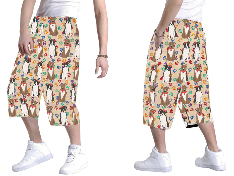 Rainbow Paw Print American Staffordshire Dogs Red All Over Print Men's Baggy Shorts