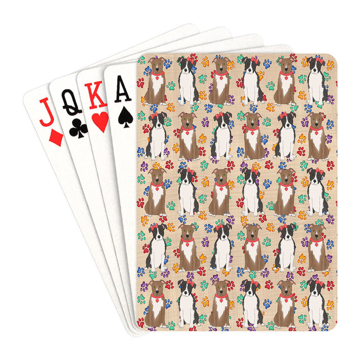 Rainbow Paw Print American Staffordshire Dogs Red Playing Card Decks
