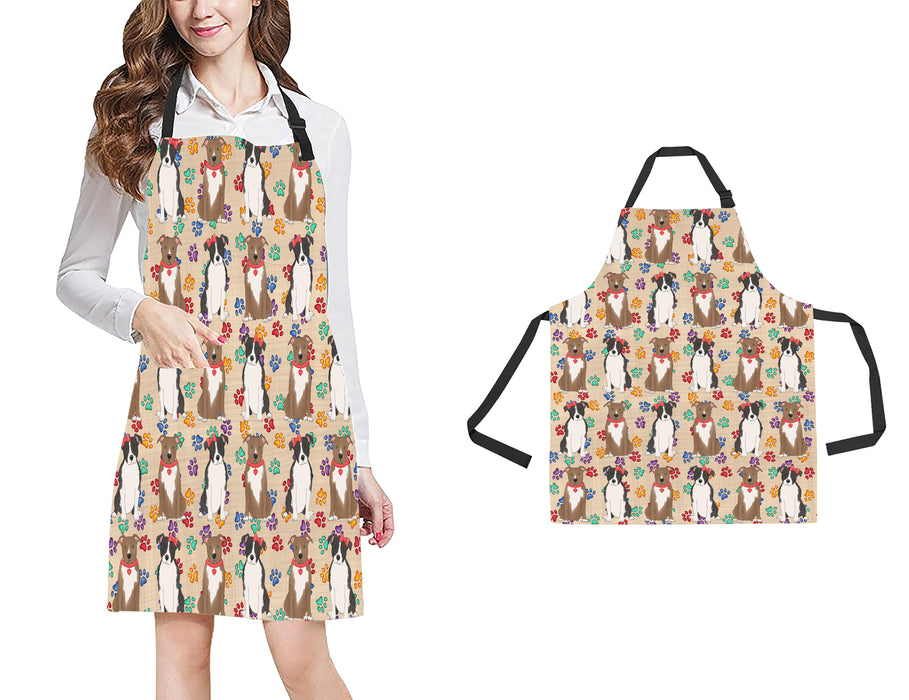 Rainbow Paw Print American Staffordshire Dogs Red All Over Print Adjustable Apron