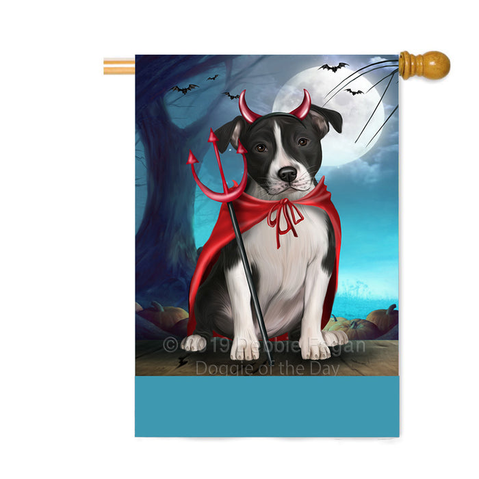 Personalized Happy Halloween Trick or Treat American Staffordshire Dog Devil Custom House Flag FLG64140
