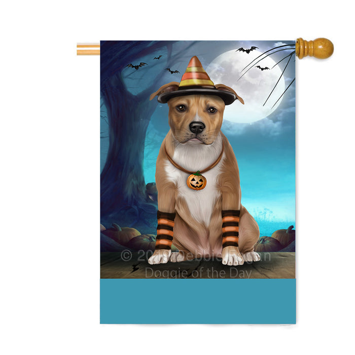 Personalized Happy Halloween Trick or Treat American Staffordshire Dog Candy Corn Custom House Flag FLG64085