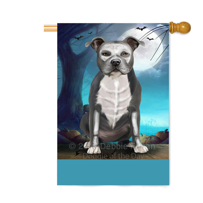 Personalized Happy Halloween Trick or Treat American Staffordshire Dog Skeleton Custom House Flag FLG64195