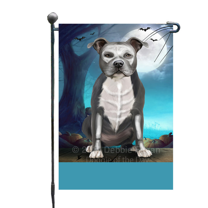 Personalized Happy Halloween Trick or Treat American Staffordshire Dog Skeleton Custom Garden Flag GFLG64504