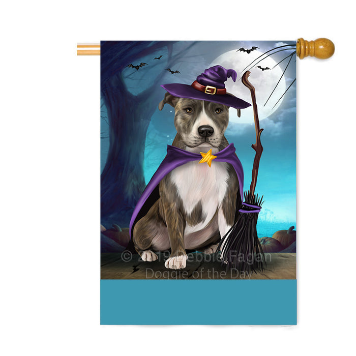 Personalized Happy Halloween Trick or Treat American Staffordshire Dog Witch Custom House Flag FLG64250