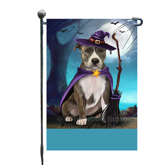Personalized Happy Halloween Trick or Treat American Staffordshire Dog Witch Custom Garden Flag GFLG64559