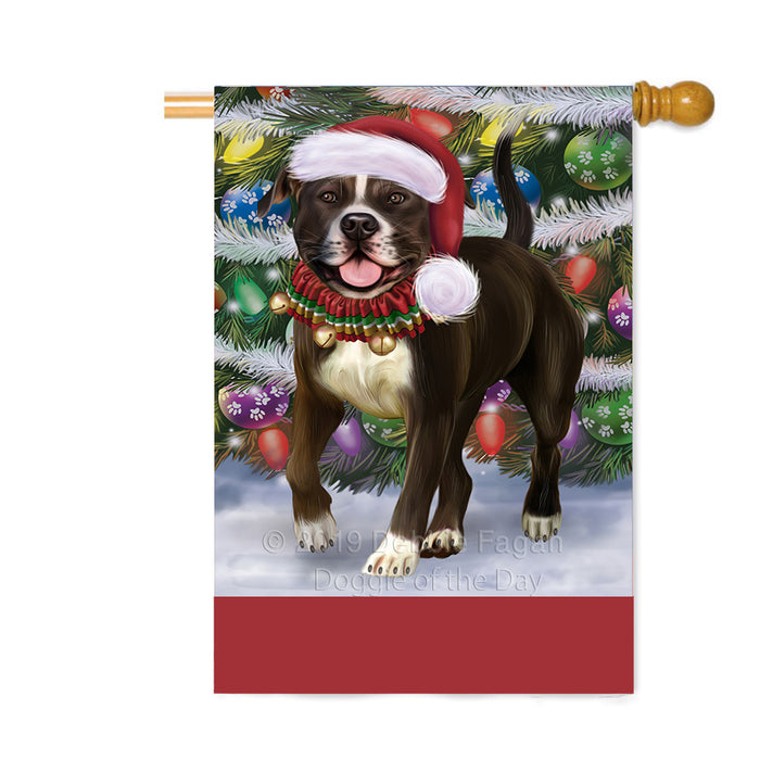 Personalized Trotting in the Snow American Staffordshire Terrier Dog Custom House Flag FLG-DOTD-A60714