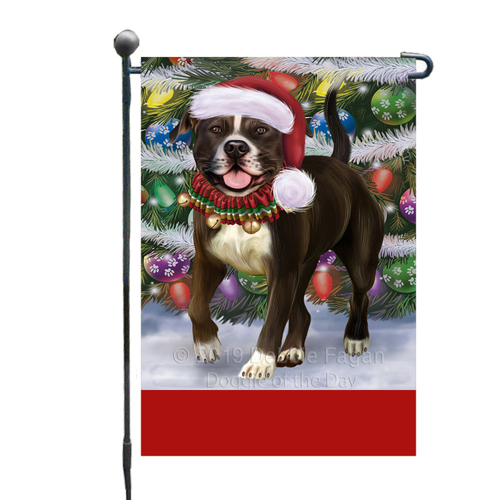 Personalized Trotting in the Snow American Staffordshire Terrier Dog Custom Garden Flags GFLG-DOTD-A60658