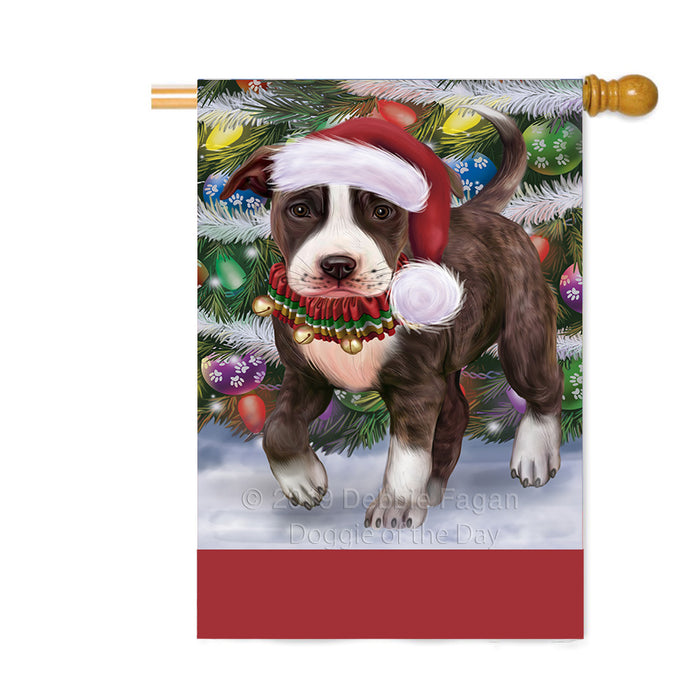 Personalized Trotting in the Snow American Staffordshire Terrier Dog Custom House Flag FLG-DOTD-A60715