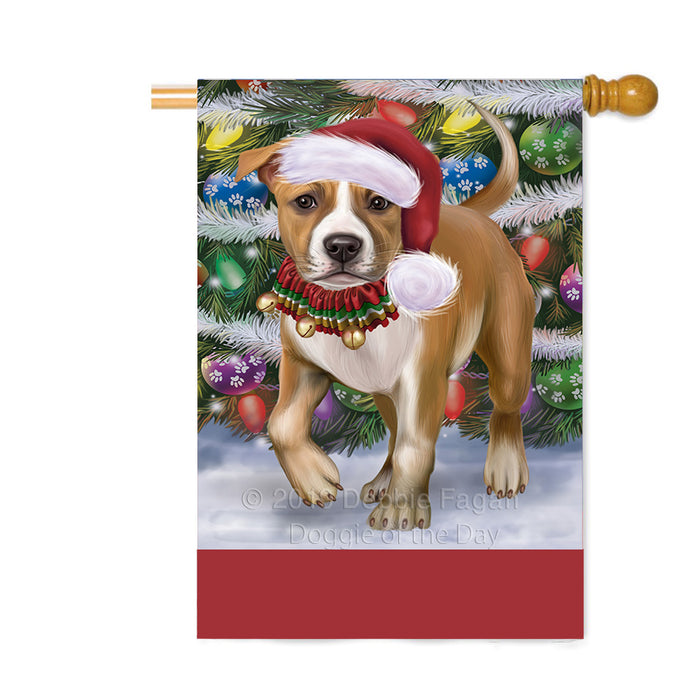 Personalized Trotting in the Snow American Staffordshire Terrier Dog Custom House Flag FLG-DOTD-A60716