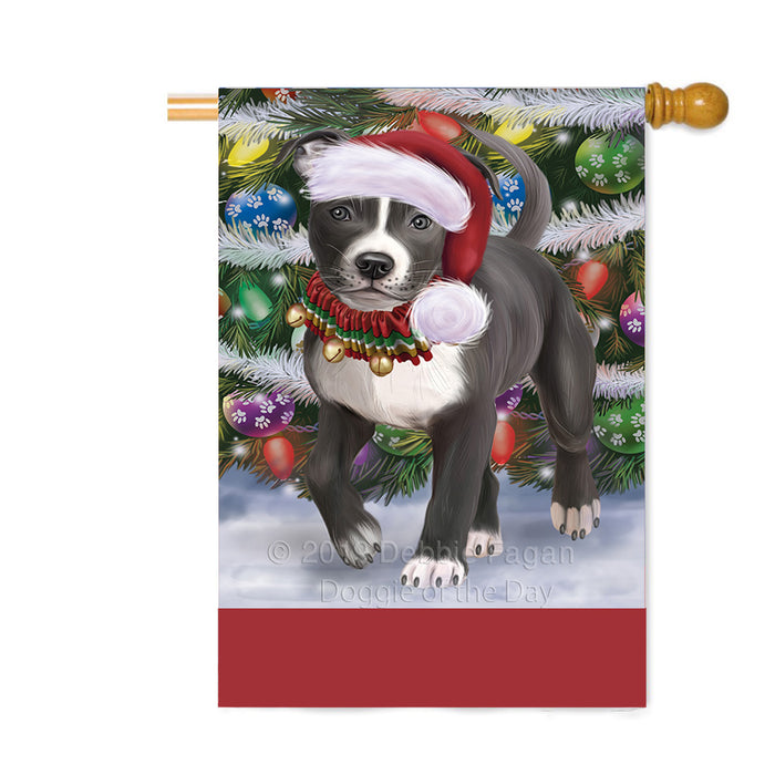 Personalized Trotting in the Snow American Staffordshire Terrier Dog Custom House Flag FLG-DOTD-A60717