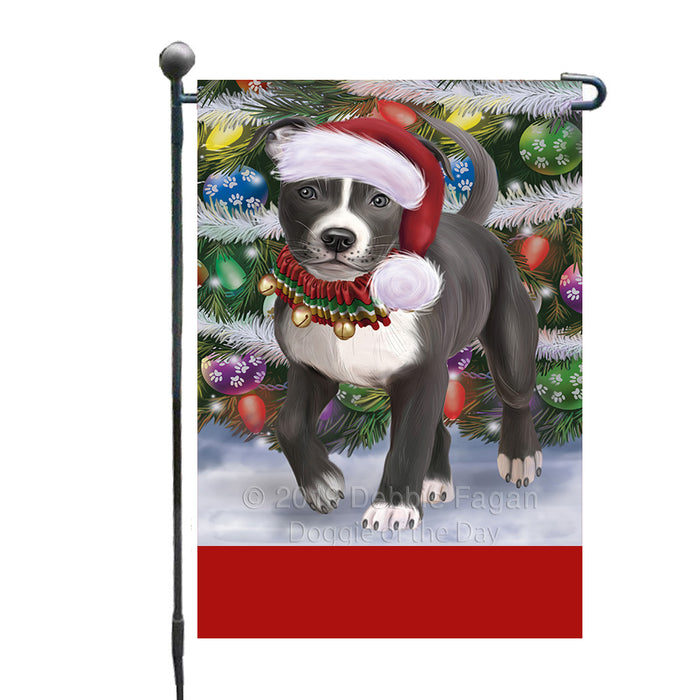 Personalized Trotting in the Snow American Staffordshire Terrier Dog Custom Garden Flags GFLG-DOTD-A60661