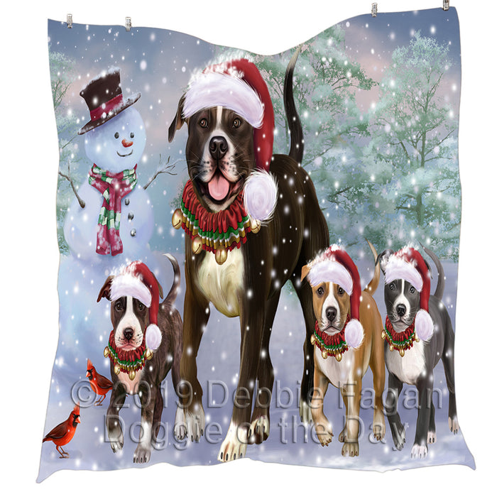 Christmas Running Fammily American Staffordshire Terrier Dogs Quilt