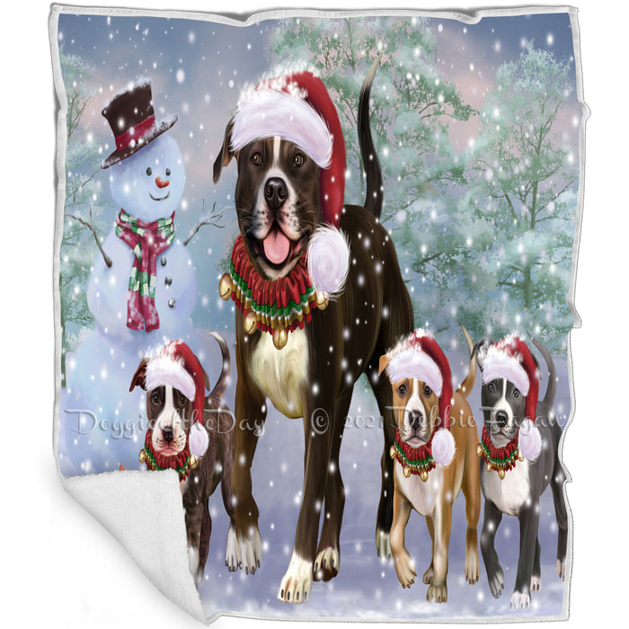 Christmas Running Family American Staffordshire Terrier Dogs Blanket BLNKT134409