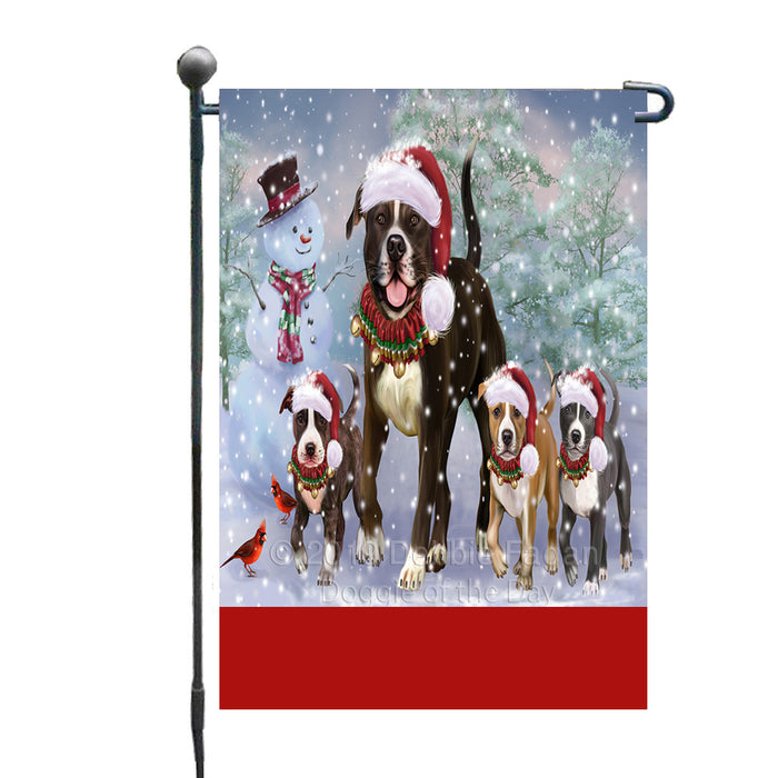 Personalized Christmas Running Family American Staffordshire Terrier Dogs Custom Garden Flags GFLG-DOTD-A60314
