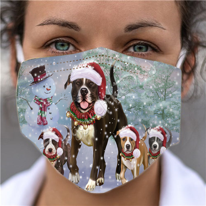 Christmas Running Fammily American Staffordshire Dogs Face Mask FM48691