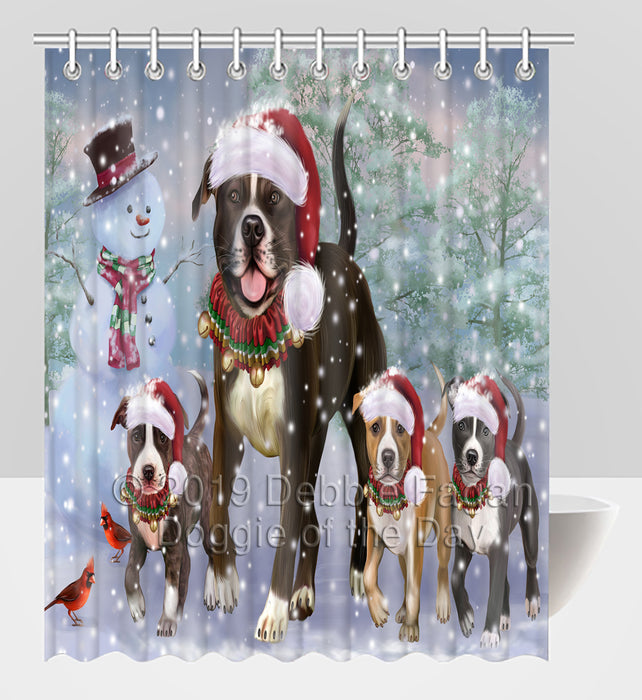Christmas Running Fammily American Staffordshire Terrier Dogs Shower Curtain
