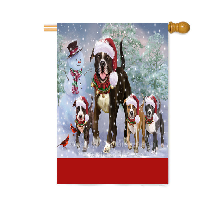 Personalized Christmas Running Family American Staffordshire Terrier Dogs Custom House Flag FLG-DOTD-A60370