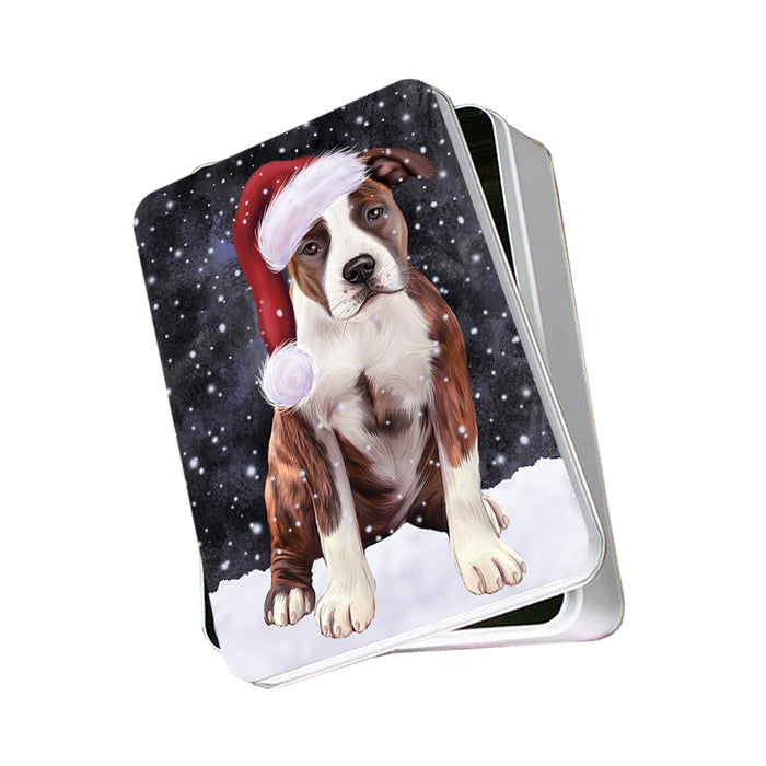 Let it Snow Christmas Holiday American Staffordshire Terrier Dog Wearing Santa Hat Photo Storage Tin PITN54214