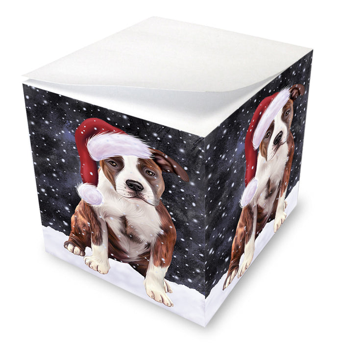 Let it Snow Christmas Holiday American Staffordshire Terrier Dog Wearing Santa Hat Note Cube NOC55917
