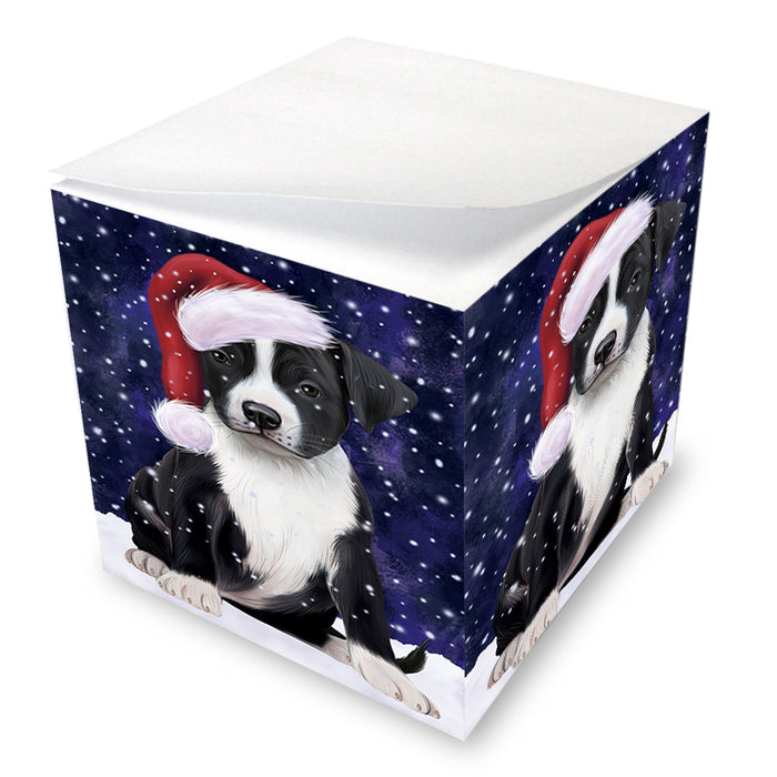 Let it Snow Christmas Holiday American Staffordshire Terrier Dog Wearing Santa Hat Note Cube NOC55918
