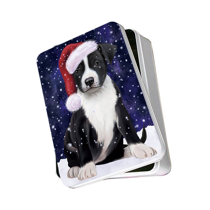 Let it Snow Christmas Holiday American Staffordshire Terrier Dog Wearing Santa Hat Photo Storage Tin PITN54215