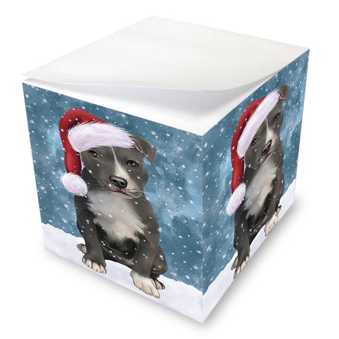 Let it Snow Christmas Holiday American Staffordshire Terrier Dog Wearing Santa Hat Note Cube NOC55919