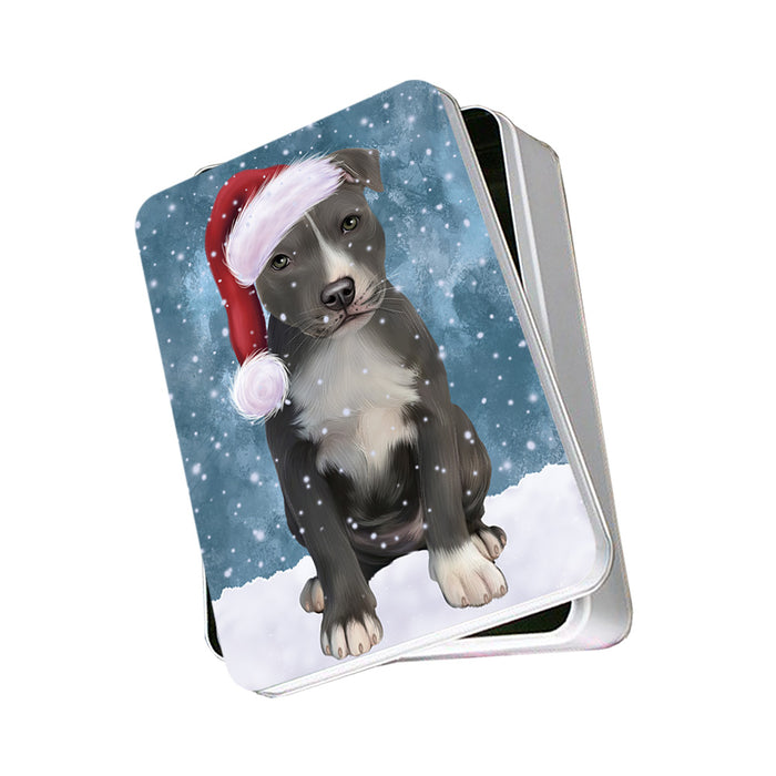 Let it Snow Christmas Holiday American Staffordshire Terrier Dog Wearing Santa Hat Photo Storage Tin PITN54216