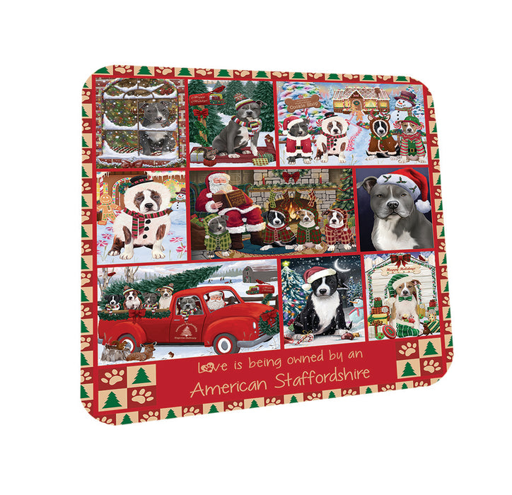 Love is Being Owned Christmas American Staffordshire Terrier Dogs Coasters Set of 4 CST57148