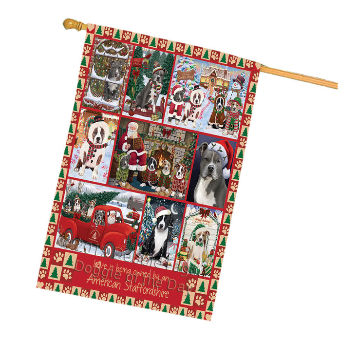 Love is Being Owned Christmas American Staffordshire Terrier Dogs House Flag FLG66029