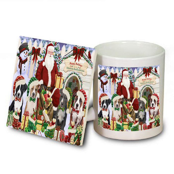Christmas Dog House American Staffordshire Terriers Dog Mug and Coaster Set MUC52586