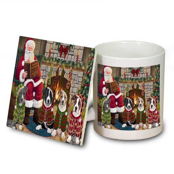 Christmas Cozy Holiday Tails American Staffordshire Terriers Dog Mug and Coaster Set MUC55081