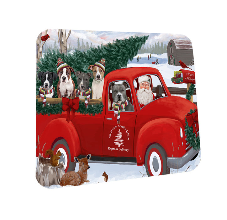 Christmas Santa Express Delivery American Staffordshire Terriers Dog Family Coasters Set of 4 CST54958