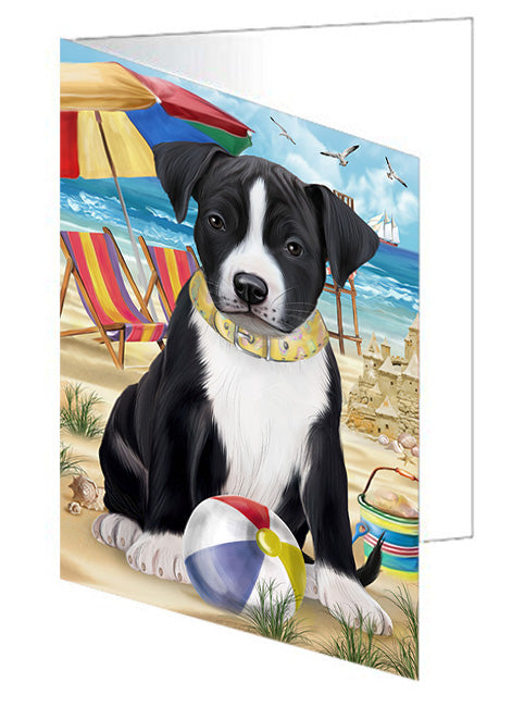 Pet Friendly Beach American Staffordshire Terrier Dog Handmade Artwork Assorted Pets Greeting Cards and Note Cards with Envelopes for All Occasions and Holiday Seasons GCD53924