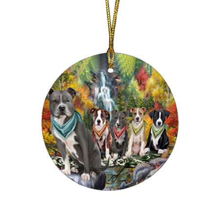 Scenic Waterfall American Staffordshire Terriers Dog Round Flat Christmas Ornament RFPOR51791