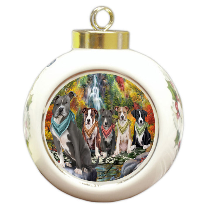 Scenic Waterfall American Staffordshire Terriers Dog Round Ball Christmas Ornament RBPOR51800