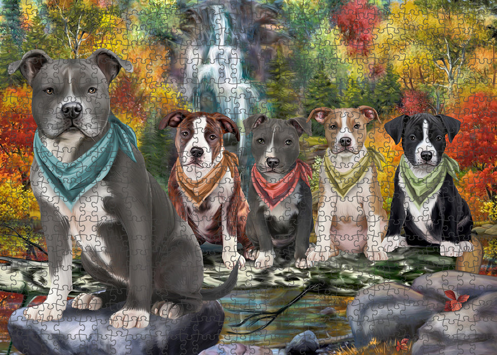 Scenic Waterfall American Staffordshire Terriers Dog Puzzle with Photo Tin PUZL59487