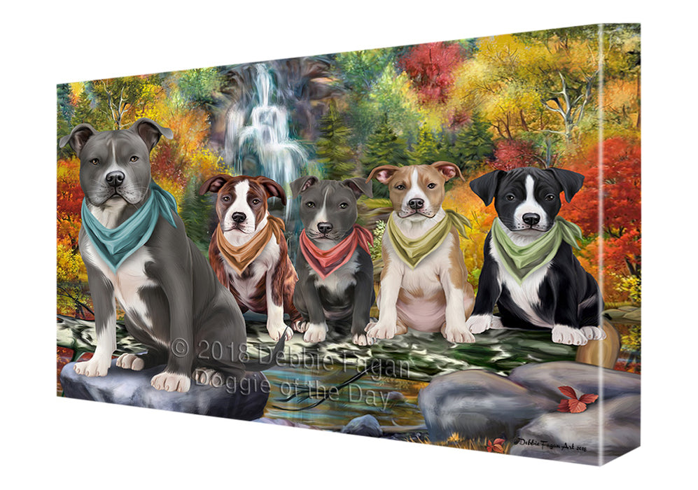 Scenic Waterfall American Staffordshire Terriers Dog Canvas Print Wall Art Décor CVS83465