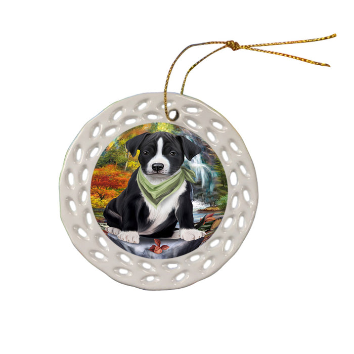Scenic Waterfall American Staffordshire Terrier Dog Ceramic Doily Ornament DPOR51801
