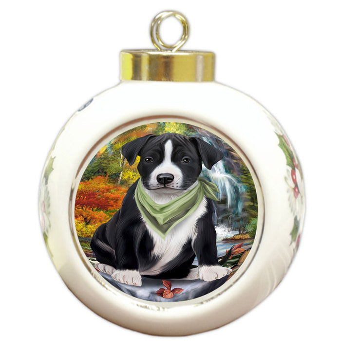 Scenic Waterfall American Staffordshire Terrier Dog Round Ball Christmas Ornament RBPOR51801