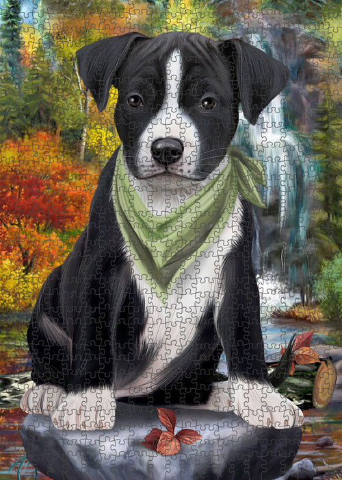 Scenic Waterfall American Staffordshire Terrier Dog Puzzle with Photo Tin PUZL59490