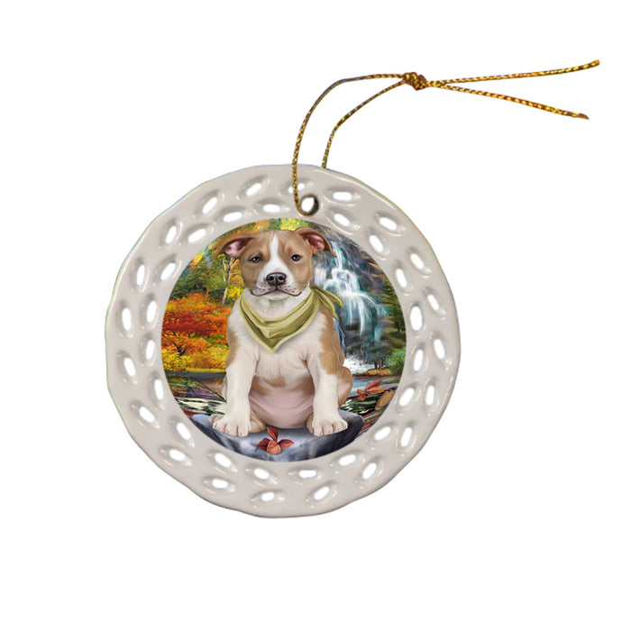 Scenic Waterfall American Staffordshire Terrier Dog Ceramic Doily Ornament DPOR51802