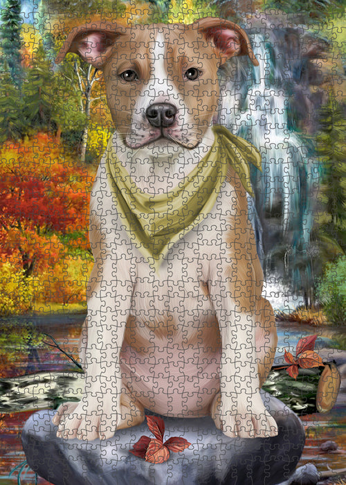 Scenic Waterfall American Staffordshire Terrier Dog Puzzle with Photo Tin PUZL59493