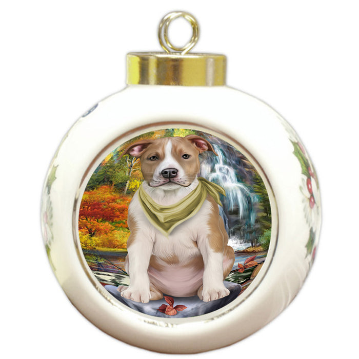 Scenic Waterfall American Staffordshire Terrier Dog Round Ball Christmas Ornament RBPOR51802