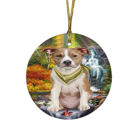Scenic Waterfall American Staffordshire Terrier Dog Round Flat Christmas Ornament RFPOR51793