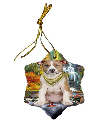 Scenic Waterfall American Staffordshire Terrier Dog Star Porcelain Ornament SPOR51793